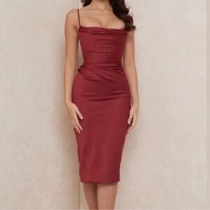 House of CB Red Ruched Bodycon Midi Dress